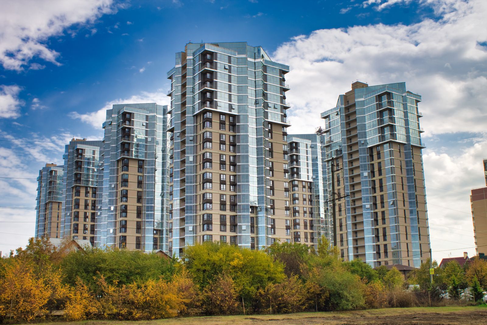 Modern residential glass towers under construction